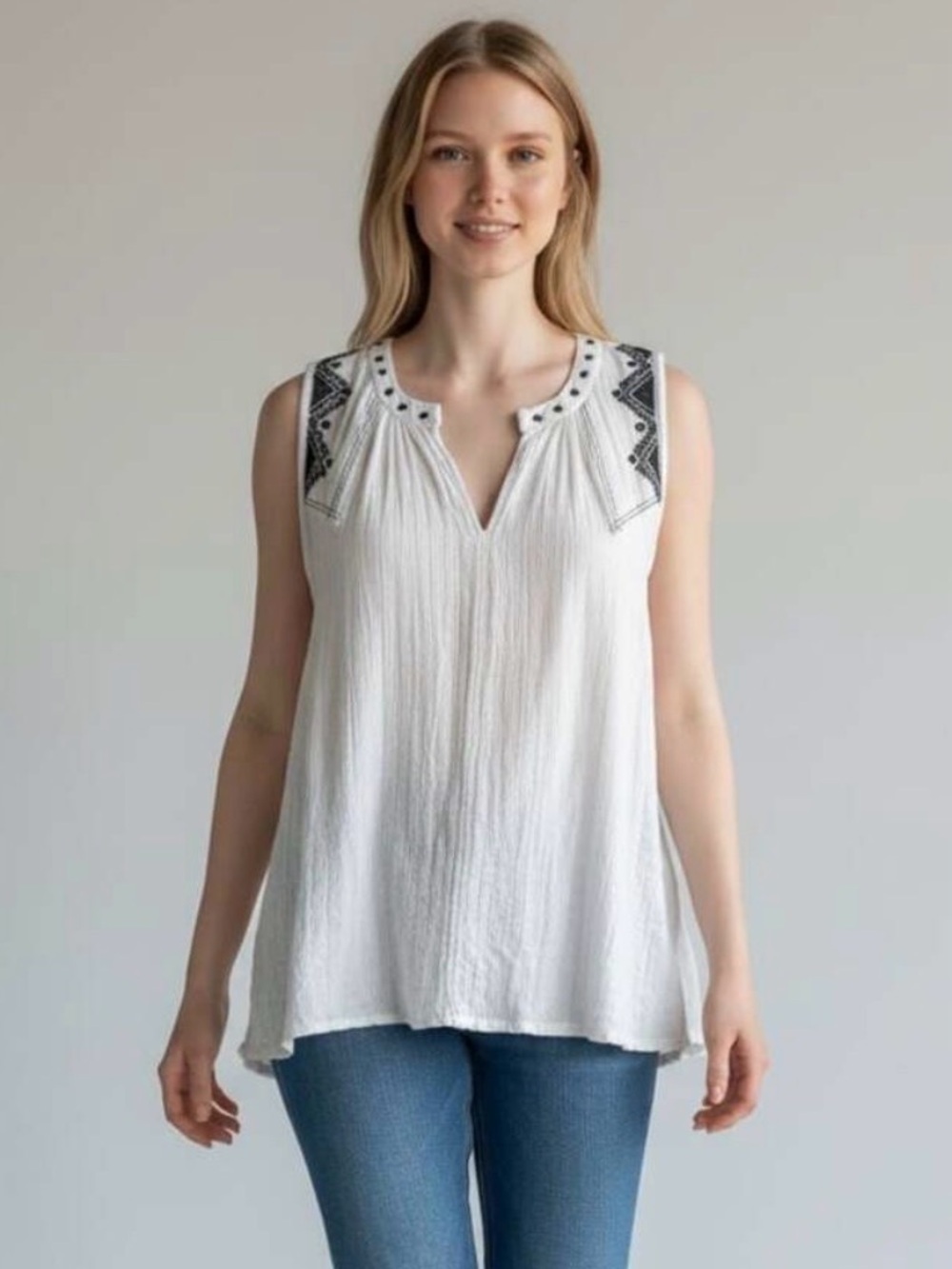 Anthropologie Floret Cotton Embroidered Swing Tank Top